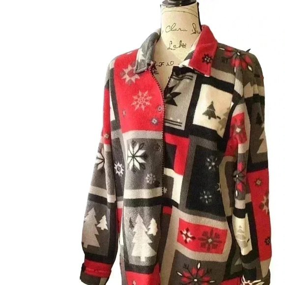 Jason Maxwell Red Winter fleece jacket coat Button front Size Medium - Picture 1 of 8